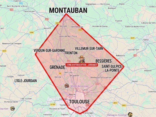 Carte de la zone d'intervention Garonne Paysages — Toulouse Métropole